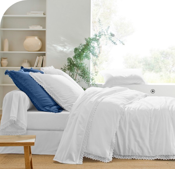 Linge de lit uni dentelle coton Linge de lit uni dentelle 100% coton Colombine® blanc pas cher | Blancheporte