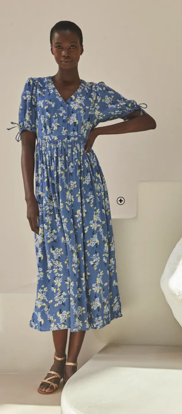 Robe imprimée bleue à manches courtes en crépon - Blog Blancheporte