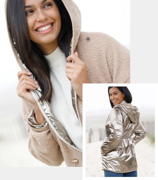 Parka bouclette métallisée réversible Parka femme bouclette métallisée réversible doré pas cher | Blancheporte
