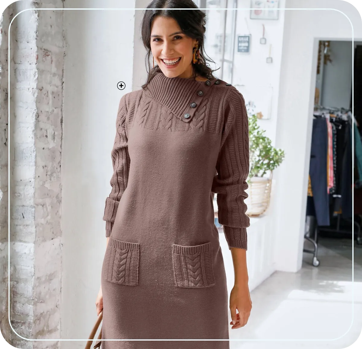 Robe-pull torsadée en maille douce couleur écrue, tenue chaude et élégante pour affronter l’hiver tout en féminité – Blancheporte