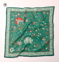 Foulard carré femme imprimé fleurs 48x48cm en coton bio vert taille unique pas cher | Blancheporte