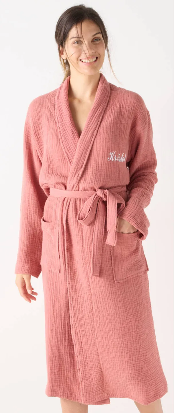 Peignoir de bain mixte, col châle à personnaliser - triple gaze de coton - Blog Blancheporte