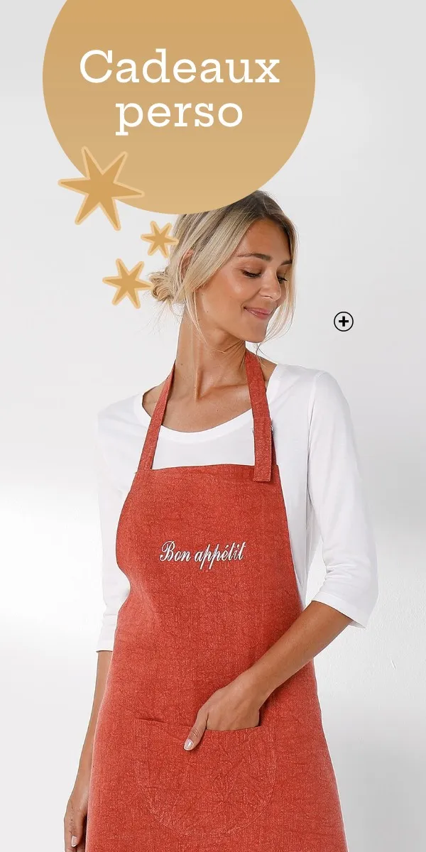 Tablier en coton et lin uni personnalisable rouge pas cher | Blancheporte