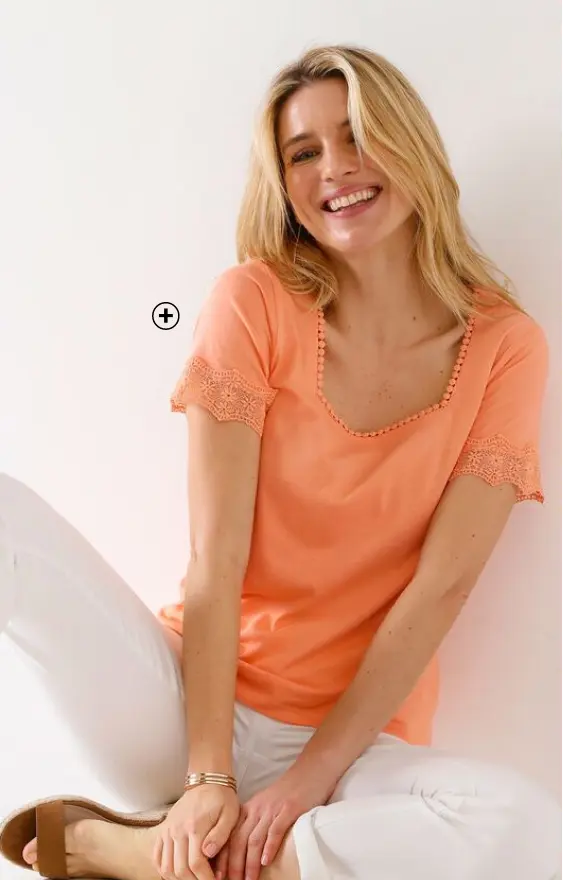 T-shirt col carré avec galon fantaisie | tendance en t-shirt | Blancheporte