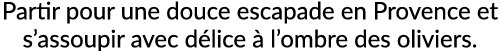 Partir pour une douce escapade en Provence et s’assoupir avec d lice  l’ombre des oliviers.