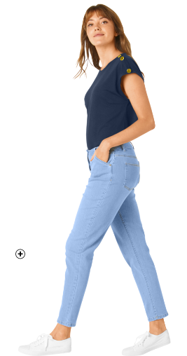 Pantalon mom en denim stretch Pantalon mom femme en denim stretch bleached pas cher | Blancheporte