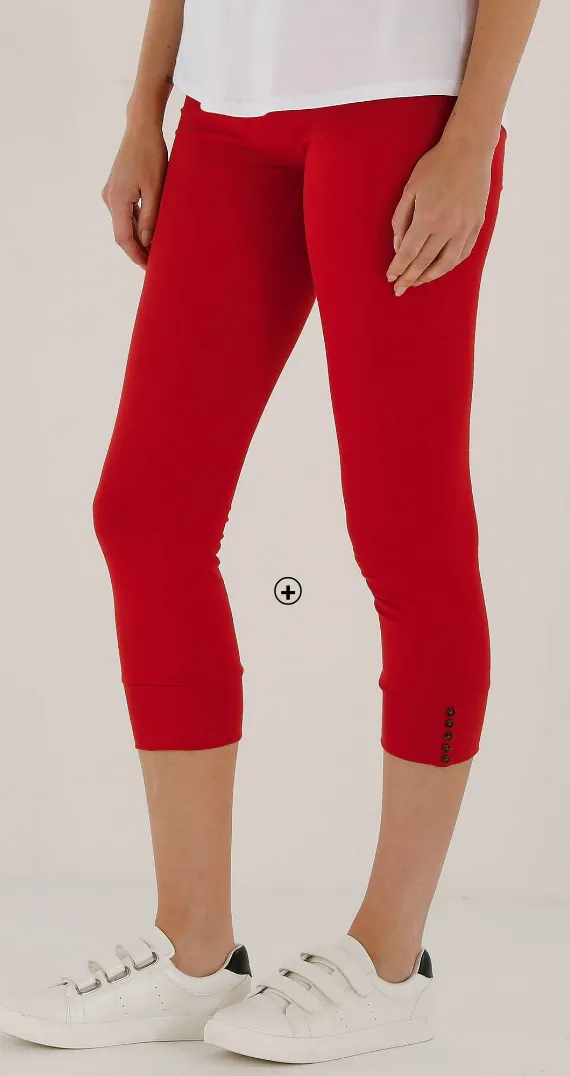 Legging 3/4 en coton stretch, bas de jambe boutonné, coloris rouge - Blog Blancheporte