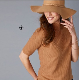 Pull femme col montant manches courtes maille côtelée Colors&Co® caramel pas cher | Blancheporte