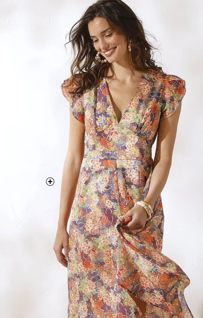 Robe col V en voile imprimé, parfaite à porter avec des baskets | Blancheporte