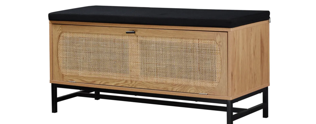 Banc de rangement en bois et rotin - Blog Blancheporte