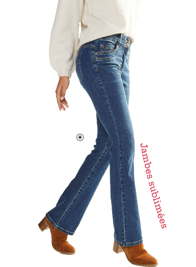 Jean délavé coupe bootcut stretch Jean femme délavé coupe bootcut stretch pas cher | Blancheporte