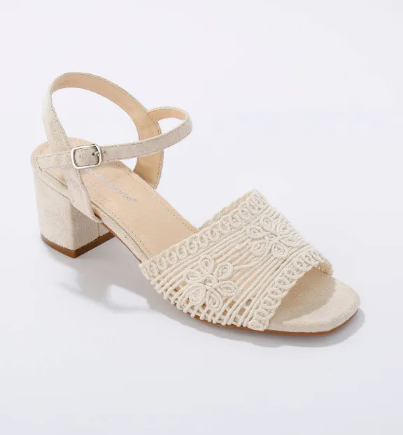 Sandales effet macramé à talon, coloris écru, style bohème - Blog Blancheporte