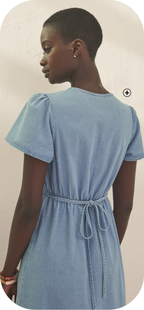 Robe longue en jean, manches papillon | Blancheporte