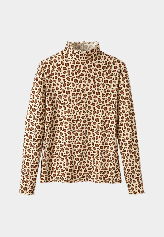 Sous-pull à col montant frisotté imprimé léopard Blancheporte