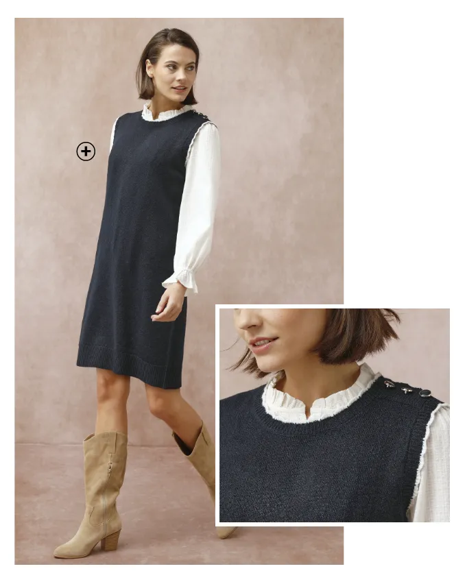 Robe pull sans manches avec finitions contrastantes, design vertical qui affine – quel style de robe amincit | Blancheporte