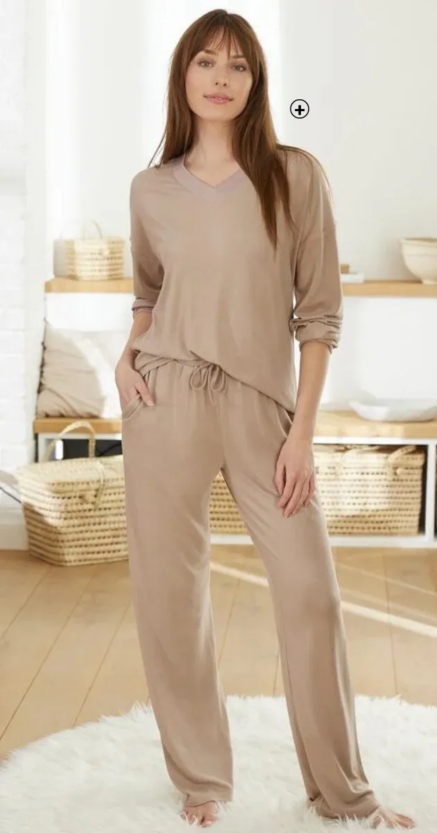 Pyjama femme confortable à manches longues beige pas cher | Blancheporte