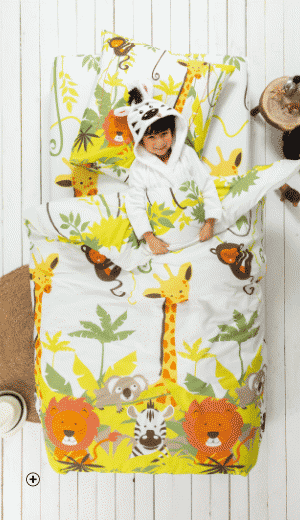 Linge de lit beige Colombine® enfants 100% coton imprimé jungle animaux pas cher | Blancheporte