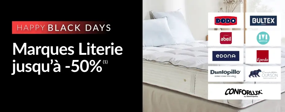 Happy Black Days : vos marques literie préférées jusqu'à -50% sur le site