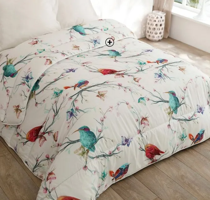 Couette en coton imprimé oiseaux 400g/m² blanche pas cher | Blancheporte