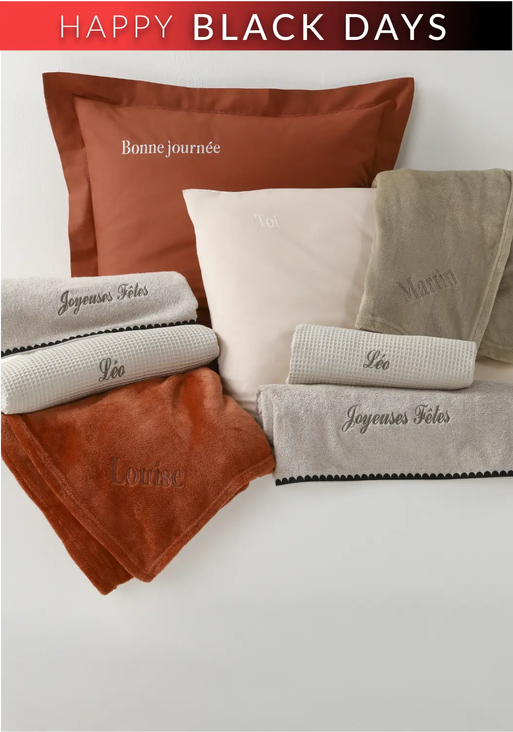Happy Black Days : profitez de toute notre broderie personnalisable sur le linge de maison