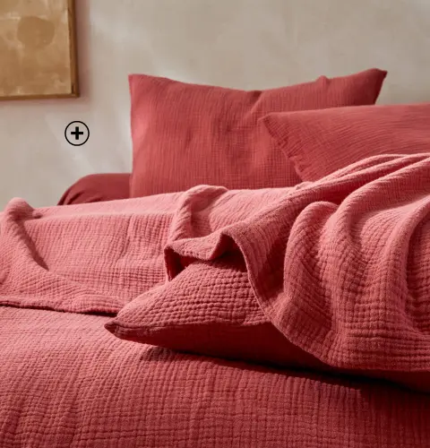 Drap-housse en gaze de coton rouge, douceur et style épuré | Blancheporte
