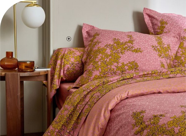 Linge de lit Coralie en percale de coton Linge de lit Coralie en percale 100% coton Colombine® bois de rose pas cher | Blancheporte