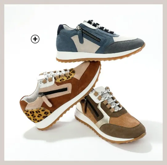 Sneakers femme en cuir à empiècements fantaisie contrastés pas cher | Blancheporte