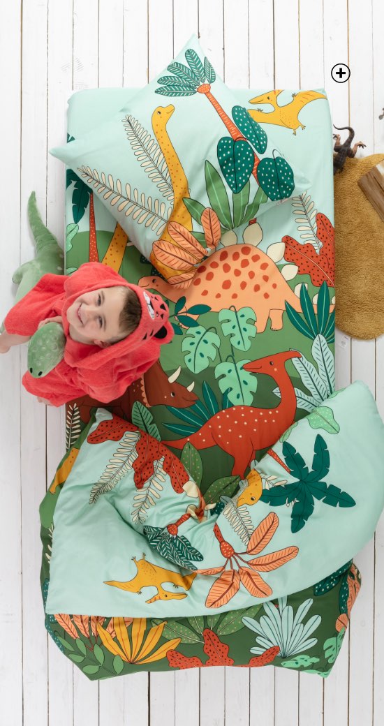 Linge de lit vert Colombine® enfants 100% coton imprimé dinosaure pas cher | Blancheporte