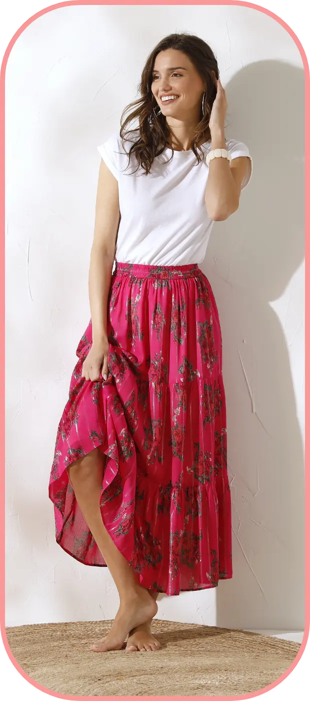 Jupe longue volantée à imprimé fleuri, parfaite pour les soldes été 2025 | Blancheporte