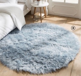 Tapis de salon rond à poils longs bleu pas cher | Blancheporte