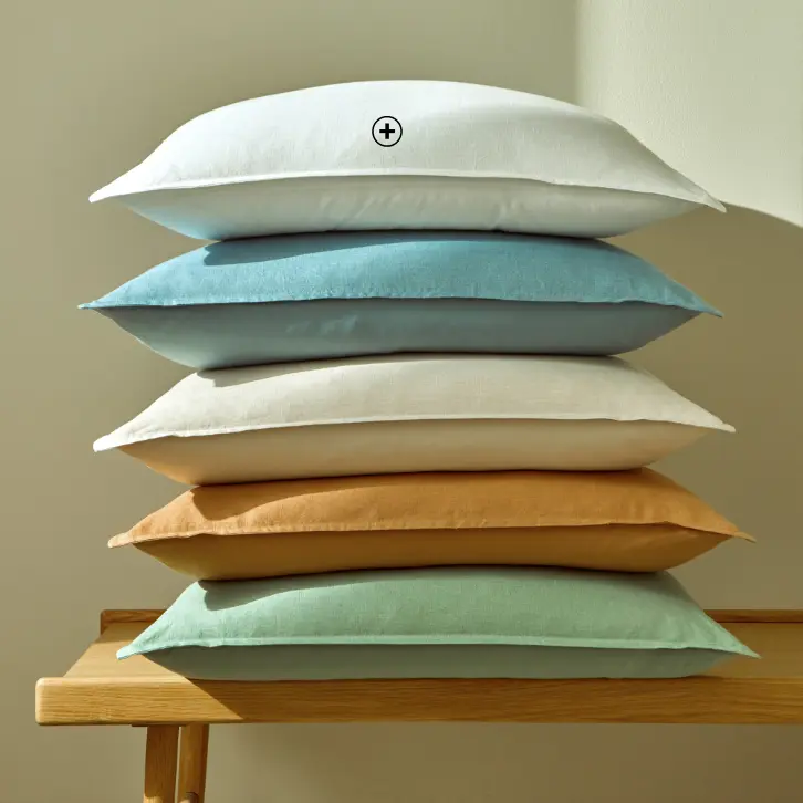 Linge de lit uni biface lin lavé et coton lavé couleur bleu | Blancheporte