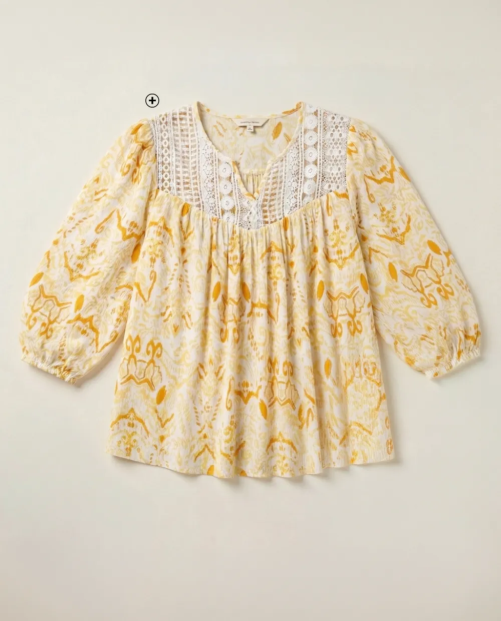 Blouse imprimée femme spéciale petite, plastron macramé, manches longues, coloris jaune - Blog Blancheporte