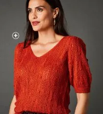 Pull femme manches courtes Lora Zellini® maille fantaisie rouge pas cher | Blancheporte