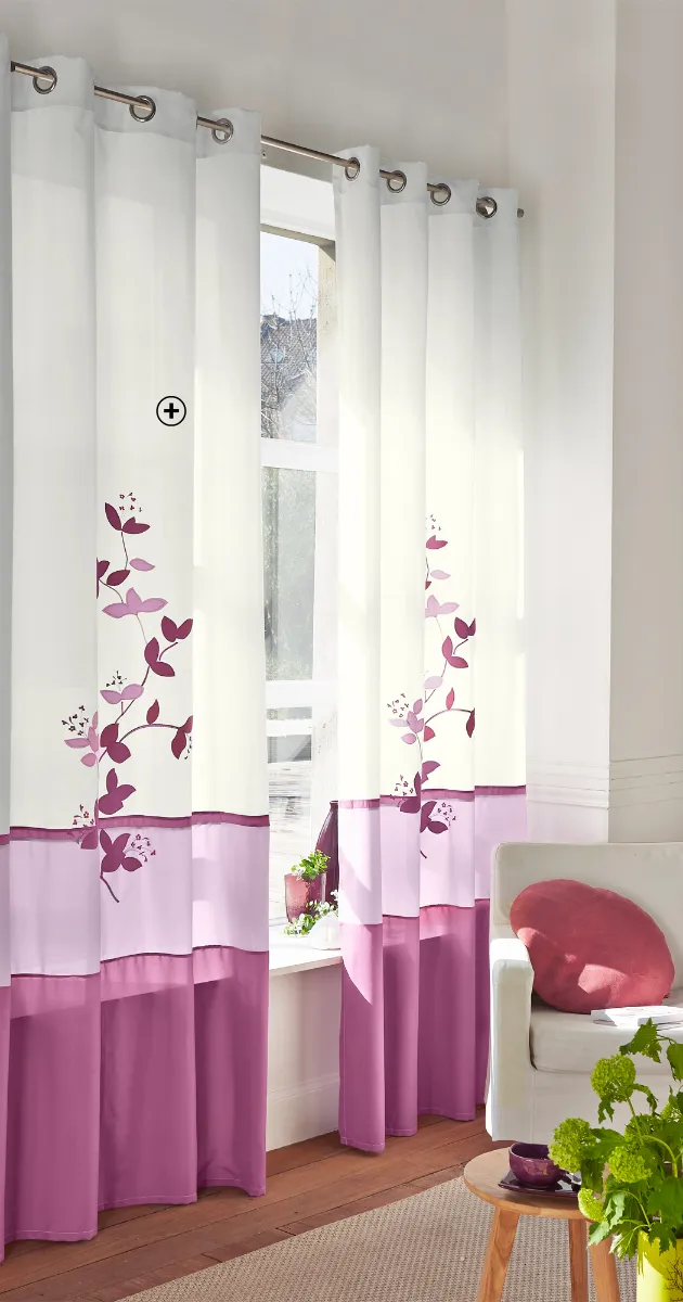 Panneau voile microfibre brodé motif orchidée, oeillets, coloris violet - Blog Blancheporte