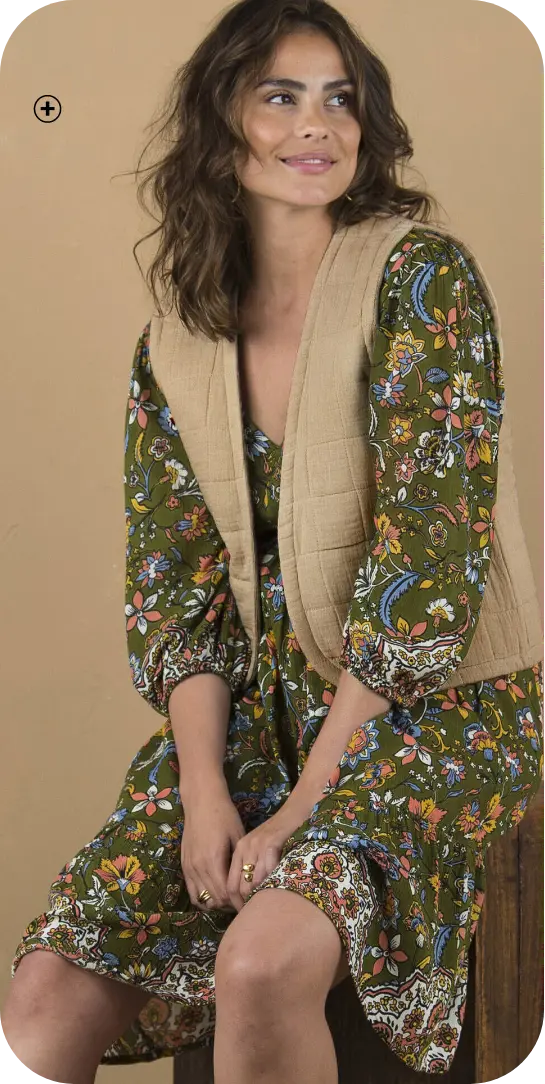 Veste sans manches matelassée en gaze de coton, confort et légèreté sur une robe longue | Blancheporte