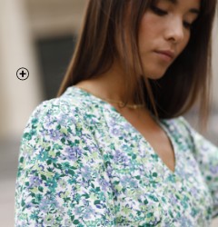 Robe fluide femme boutonnée et imprimée vert et bleu pas cher | Blancheporte