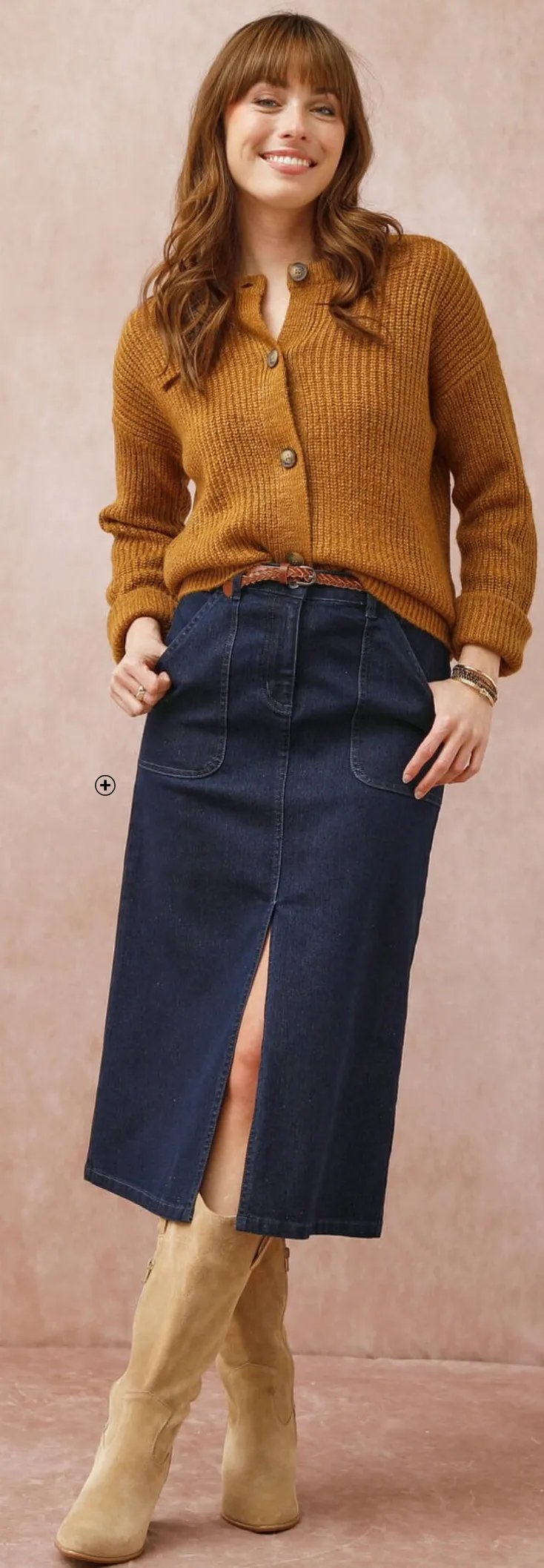 Jupe fendue longueur midi, denim souple, féminine avec une multitude de détails tendances - Blog Blancheporte