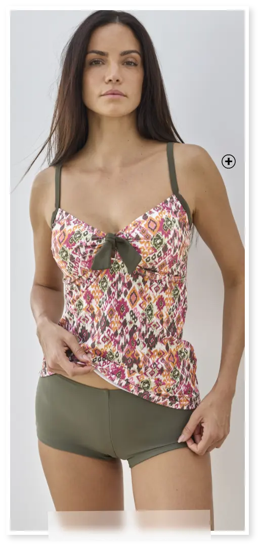 Haut de tankini imprimé Tanza écru/émeraude - Blog Blancheporte