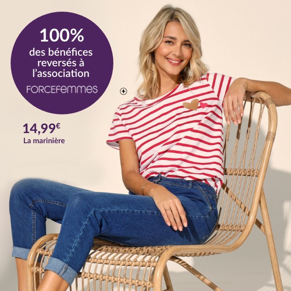 T-shirt marinière coeurs manches courtes blanc et rouge pas cher | Blancheporte