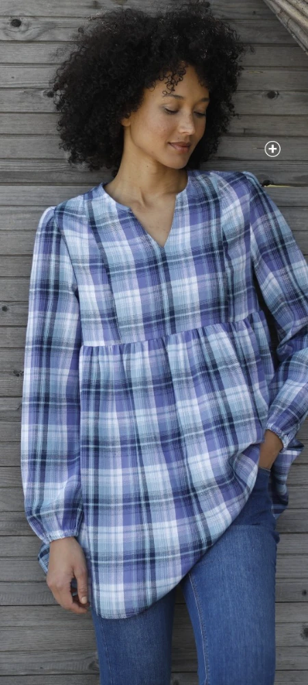 Blouse flanelle ample à carreaux bleu violet pas cher | Blancheporte