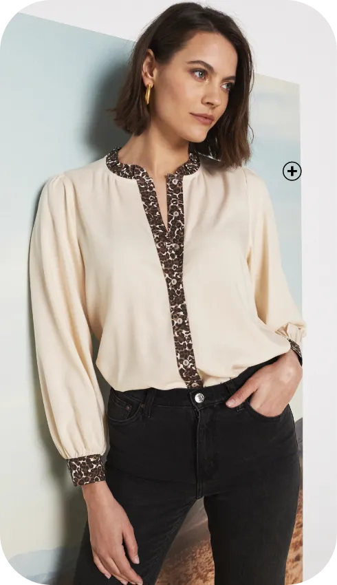 Chemisier à col volanté avec imprimé léopard, alliance parfaite du chic et des motifs forts de l’automne hiver 2025 | Blancheporte
