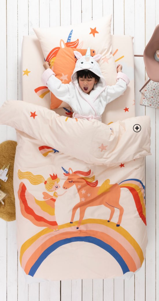 Linge de lit rose Colombine® enfants 100% coton imprimé princesse et licorne pas cher | Blancheporte