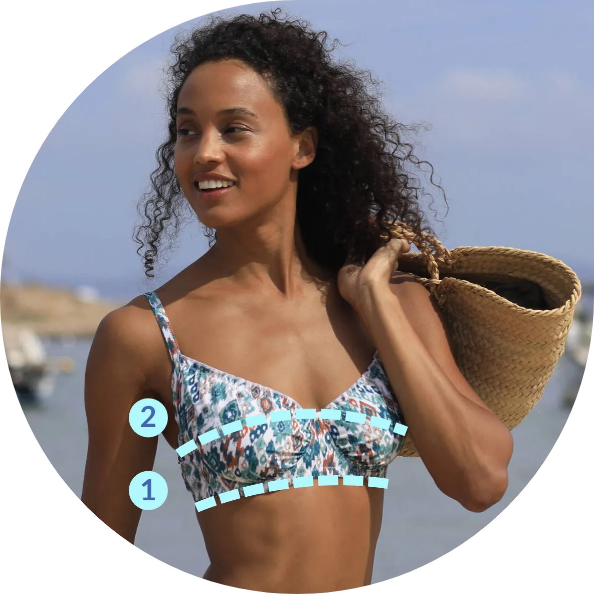 Haut de maillot de bain corbeille Tanza pour sublimer la poitrine et bien choisir sa taille et sa forme de maillot de bain | Blancheporte