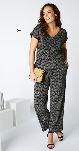 Pantalon large en maille à imprimé Pantalon large femme en maille imprimé noir et écru pas cher | Blancheporte