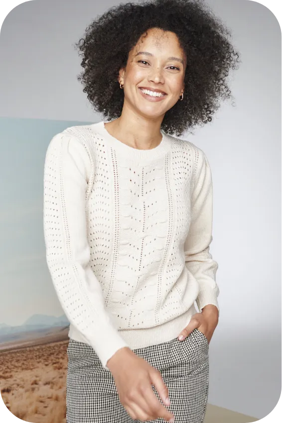 Pull col rond en maille fantaisie, dans une couleur douce et tendance automne hiver 2025 | Blancheporte