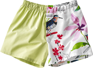 Upcycling caleçon vert homme-femme imprimé oiseaux Upcycling caleçon vert homme-femme imprimé oiseaux