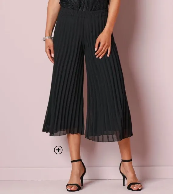 Pantacourt femme taille élastiquée voile plissé noir pas cher | Blancheporte
