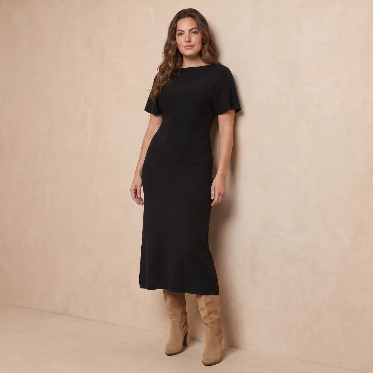 Robe pull longue, manches coudes, maille fine - Blog Blancheporte
