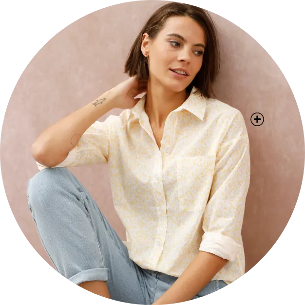 Chemise ample imprimée, coton léger, manches longues, imprimé fleur jaune et blanc, coupe décontractée - Blog Blancheporte