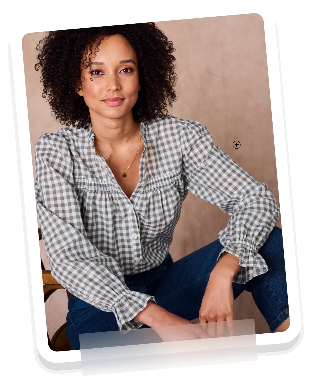 Chemisier smocké col volanté à carreaux vichy, idéal pour un look tendance à petits prix, à moins de 20€ - Blancheporte